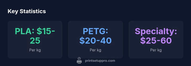 Statistical infographic showing price ranges for common 3D printer filament materials