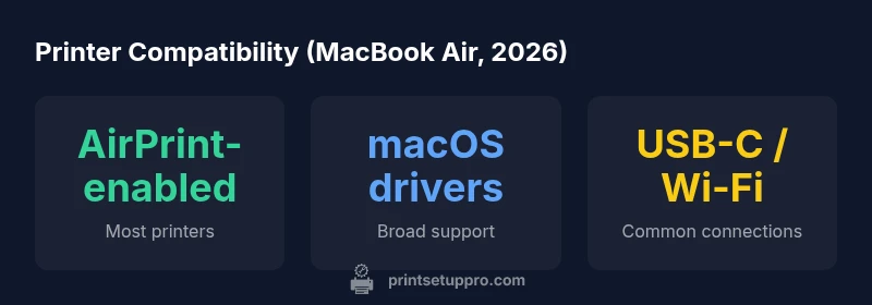 Infographic showing printer compatibility with MacBook Air in 2026