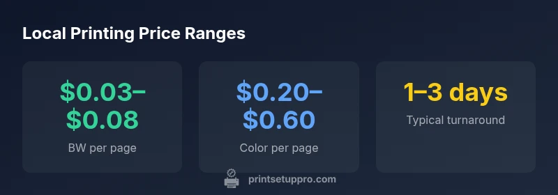 Infographic showing local printing price ranges and turnaround times