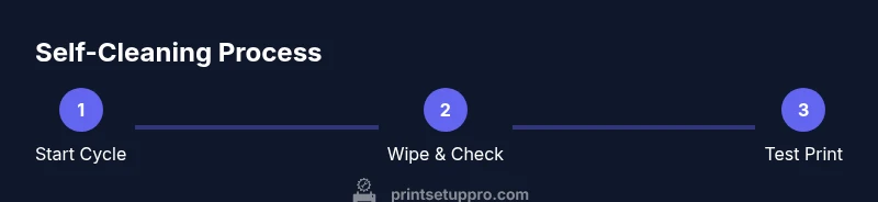 Infographic showing three-step printer self-cleaning process