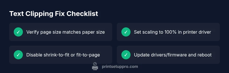Checklist infographic for fixing text clipping in printer printing