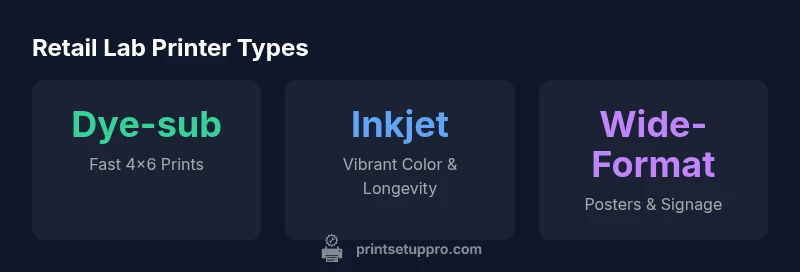 Infographic showing common printer types used in retail photo labs