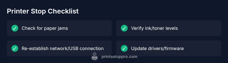 Infographic checklist for printer stop causes and fixes