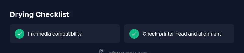Checklist showing ink drying factors and steps